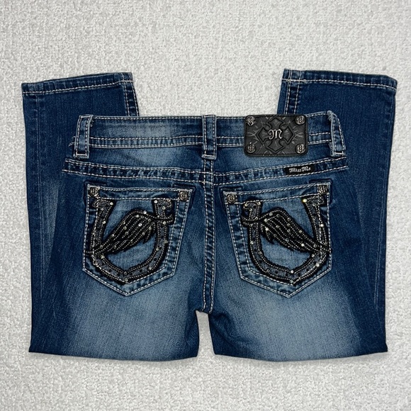 Miss Me Denim - Miss Me Capri Horseshoe / Angel Wing Signature  Denim Bling Western Jeans